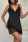 Lace V-Neck Backless High Waist Patchwork Mini Dress