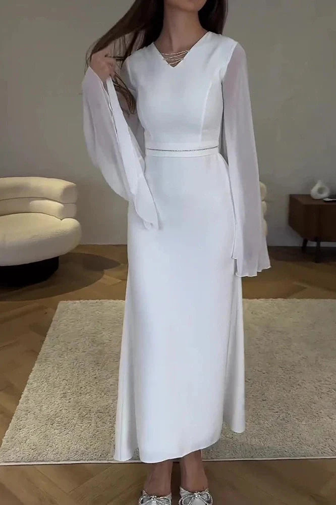 Hollow Out V-Neck Flare Sleeve Maxi Dress