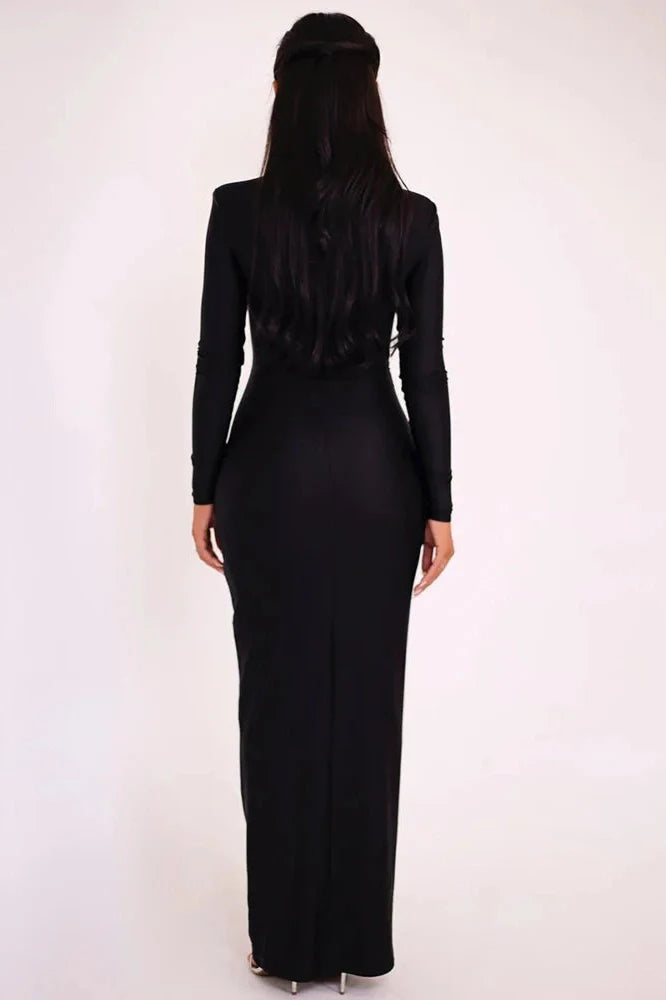 Elegant Hollow Out Long Sleeve Maxi Dress