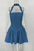 Pleated A-Line Slim Fit High Waisted Patchwork Mini Dress