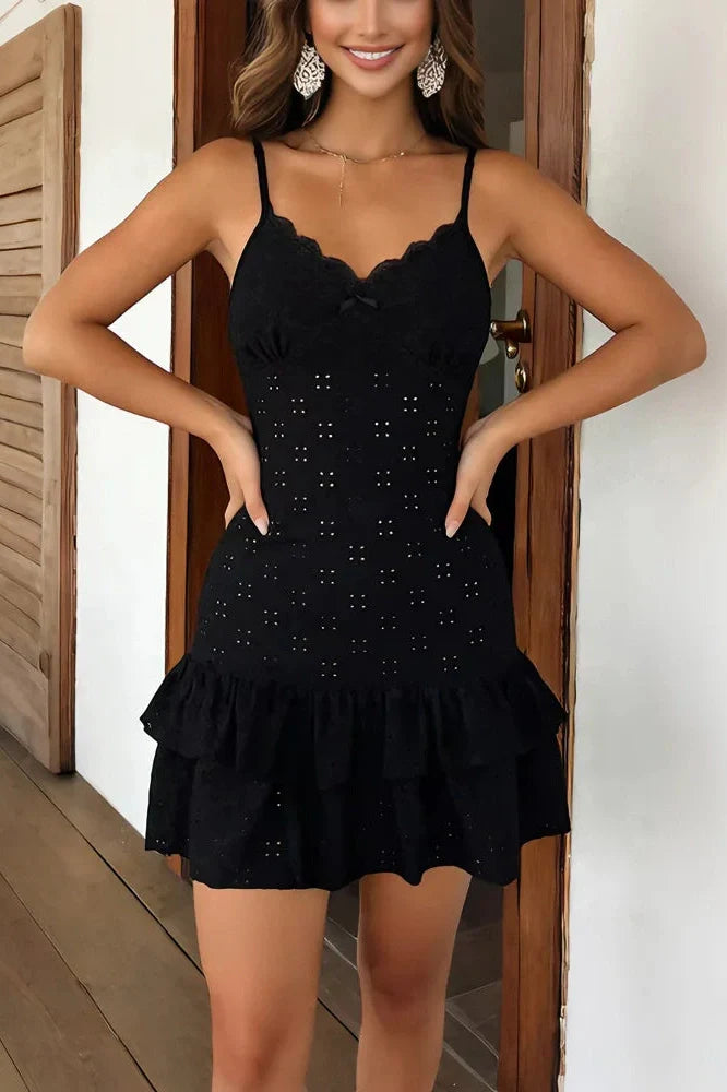 Hollow Out Lace Backless Mini Dress