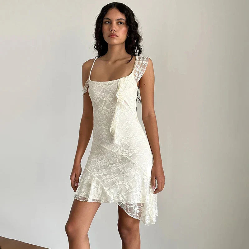 Lace Sleeveless Bodycon Irregular Mini Dress