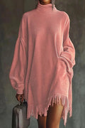 Elegant High Waist Long Sleeve High Collar Loose Mini Dress