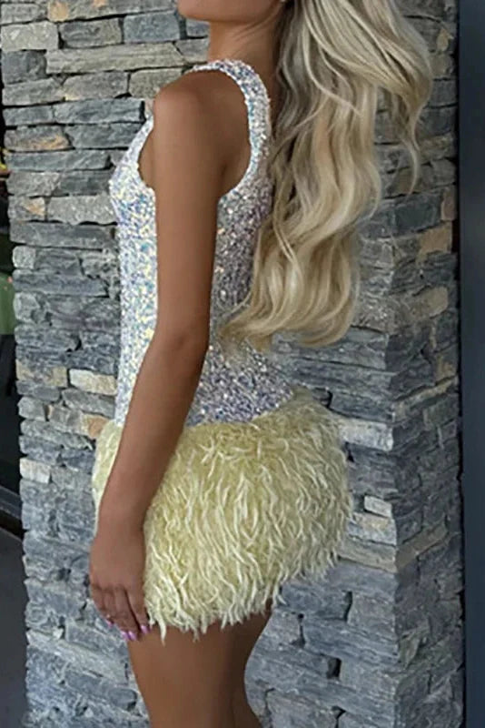 Elegant Backless Slim U-Collar Sleeveless Mini Dress