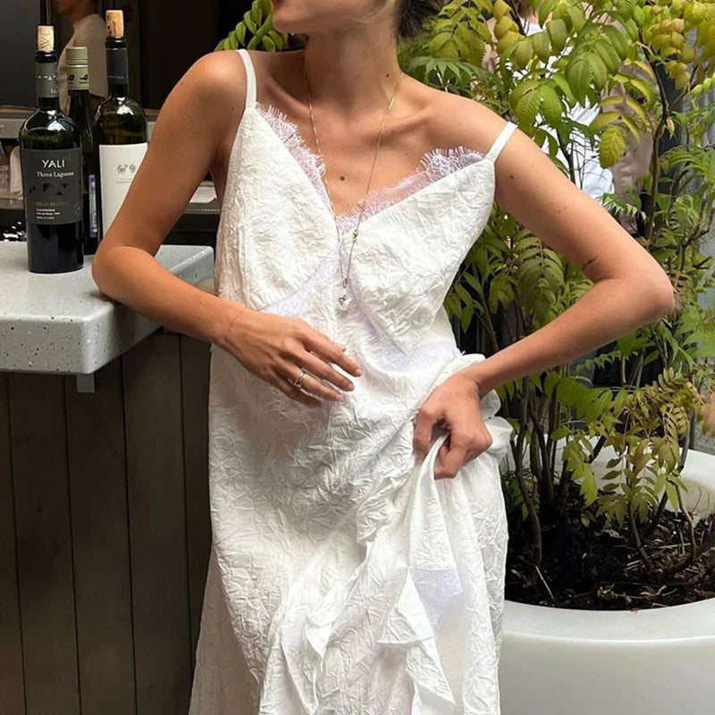 Lace Patchwork Backless Lace-Up High Waist Maxi Dress