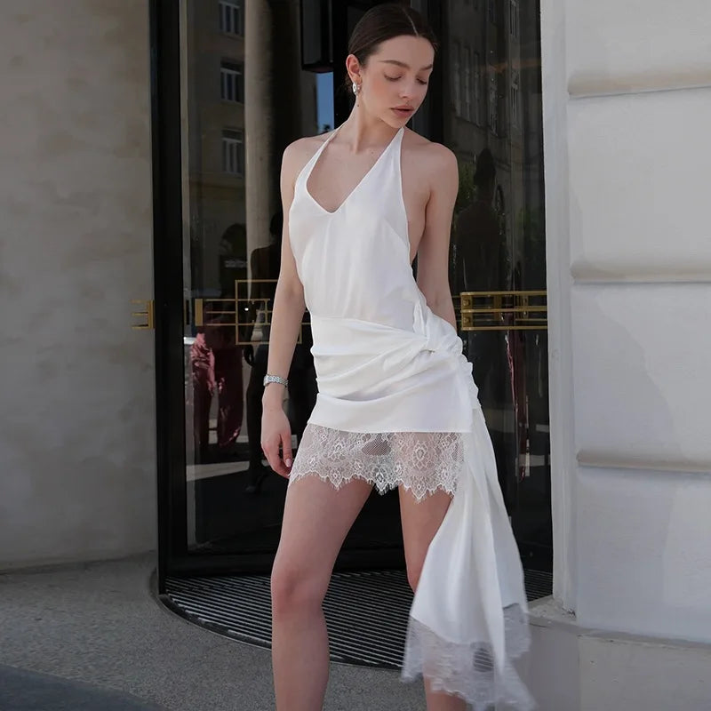 Lace Patchwork V-Neck Bodycon Mini Dress