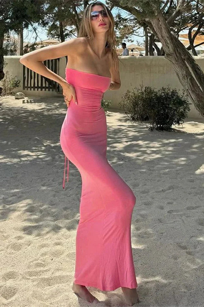 Backless Lace-Up High Waist Patchwork Bodycon Maxi Dress