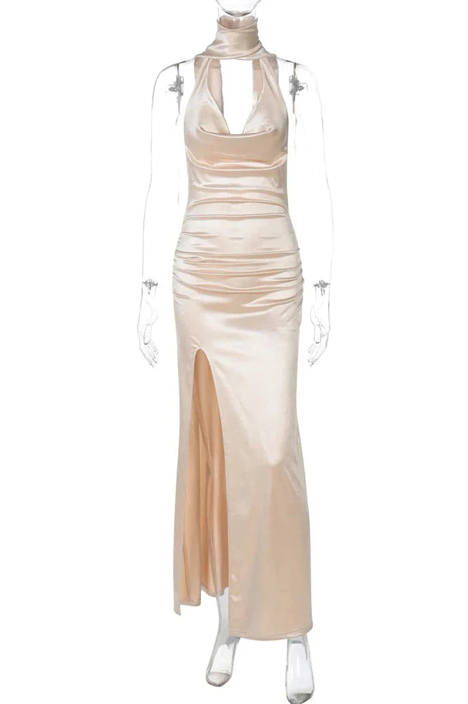 Elegant Deep V Neck Backless Slim Maxi Dress