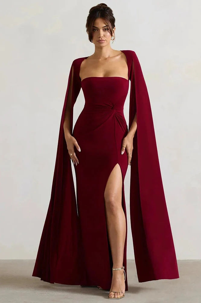 Long Cape Sleeve Square Collar Maxi Dress