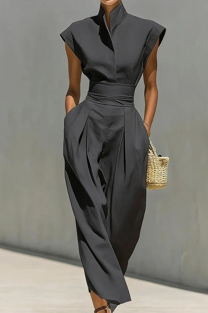 Elegant High Waist Slim Pleated Sleeveless Midi Dress
