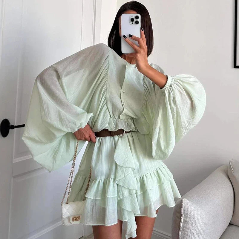 Elegant Long Sleeve See Through Mini Dress