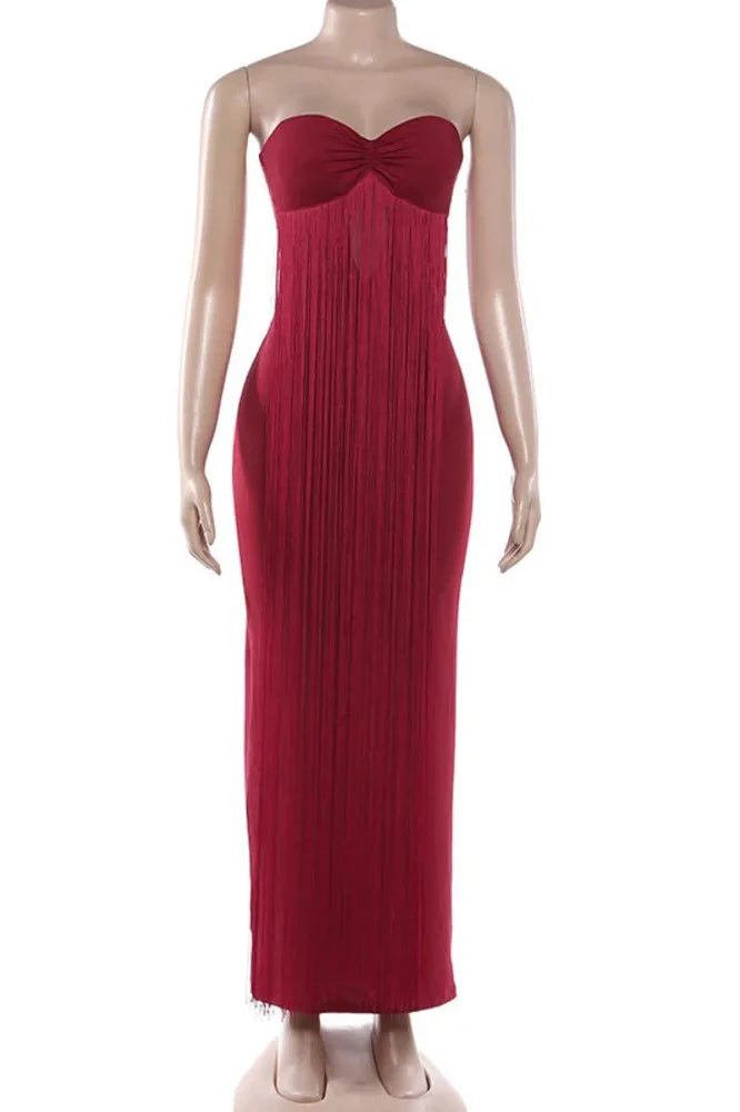 Hollow Out Backless Off-Shoulder Strapless Sleeveless Bodycon Maxi Dress