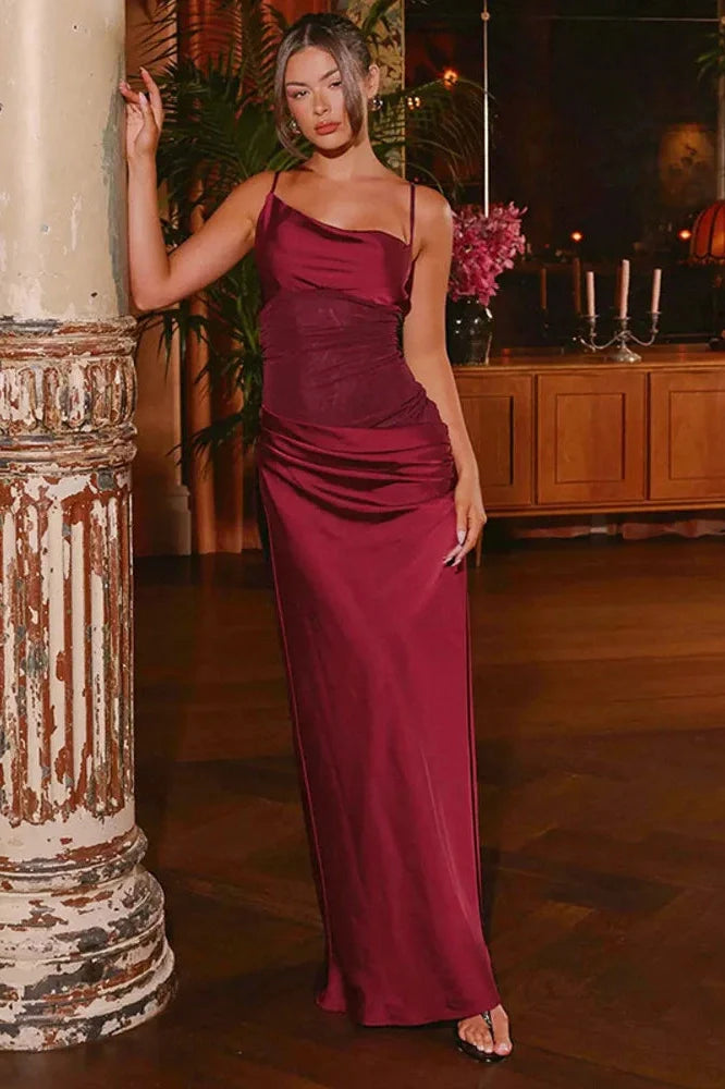 Spaghetti Strap Backless See Through Sleeveless Maxi Dress