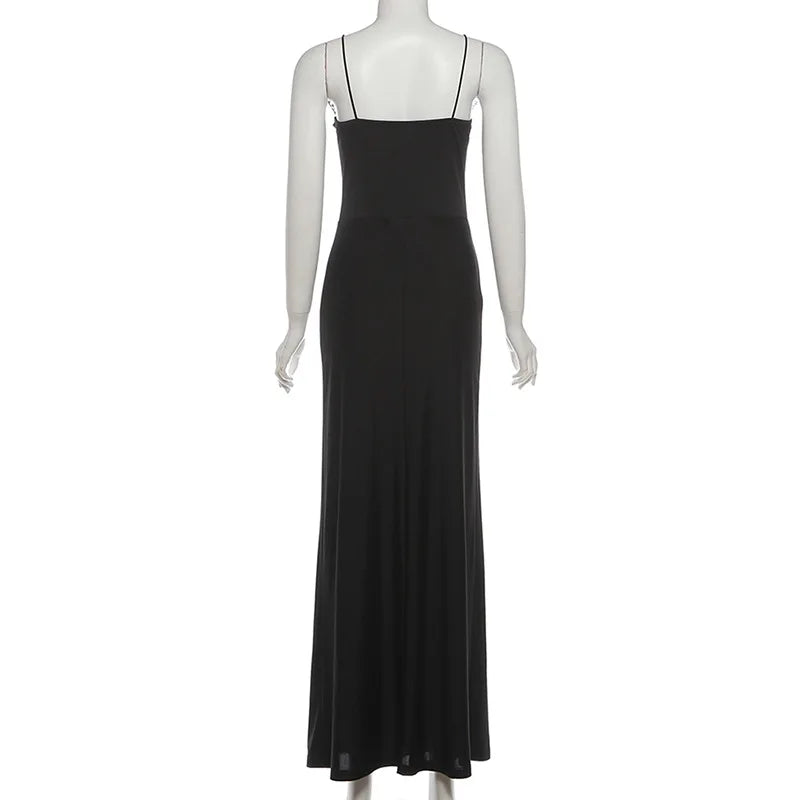 Elegant Backless Hollow Out See Through Patchwork Maxi Dress