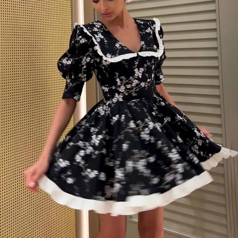 Floral Patchwork High Waist Mini Dress