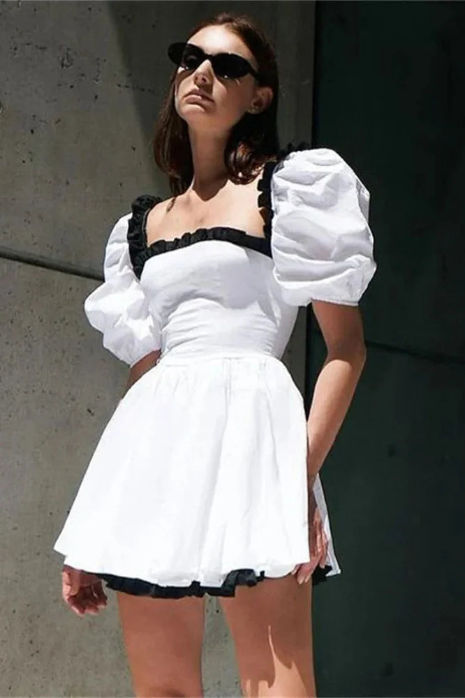 Patchwork Short Sleeve Slim Mini Dress