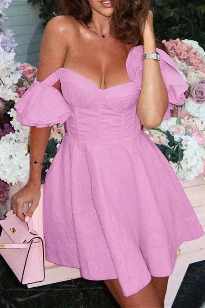 Off-Shoulder Patchwork Slim Backless Mini Dress