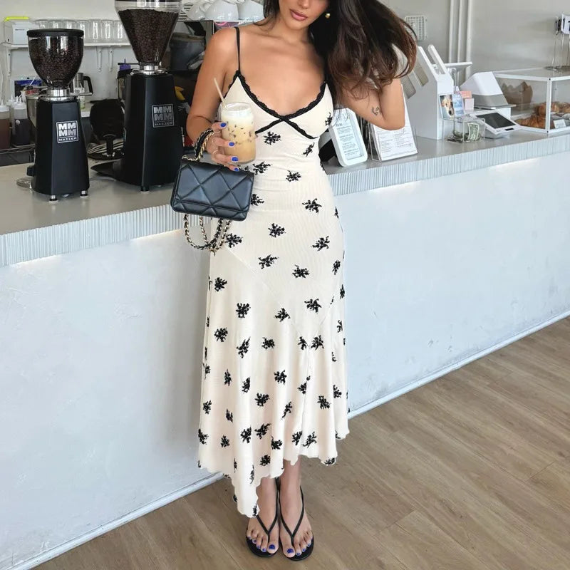 Printed V-Neck Sleeveless Patchwork Maxi Dress