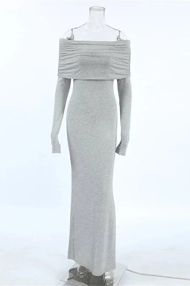 Off-Shoulder Patchwork High Waist Slim Maxi Dress