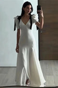 Elegant Lace Up Puff Sleeve V Neck Maxi Dress