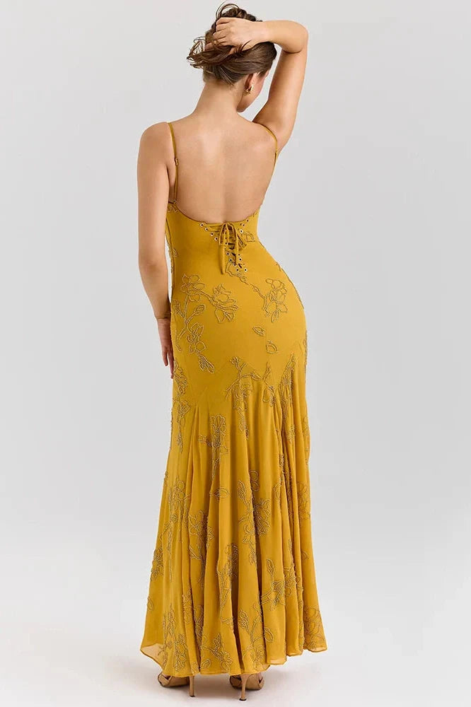 Spaghetti Strap Backless Sleeveless Lace-Up Bodycon Maxi Dress
