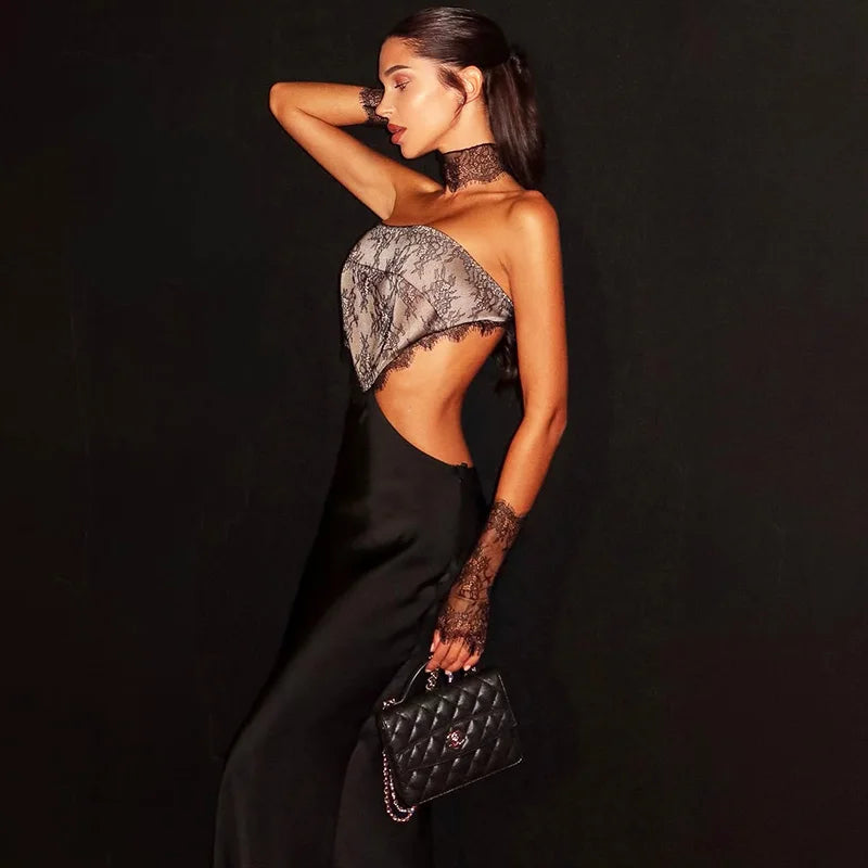 Patchwork Strapless Backless 3 Piece Maxi Dress