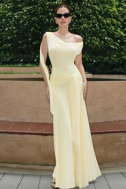 Elegant Backless Slim V-Neck Irregular Maxi Dress