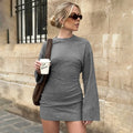 Round Neck A-Line Long Sleeve Mini Dress