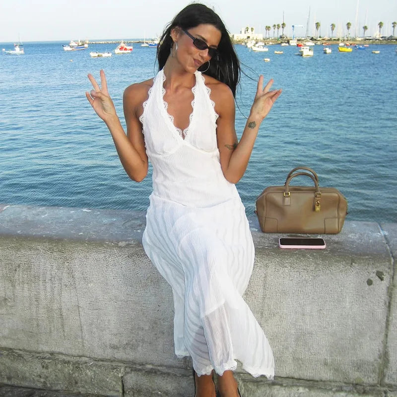 Lace Up Patchwork Backless Sleeveless Maxi Dress