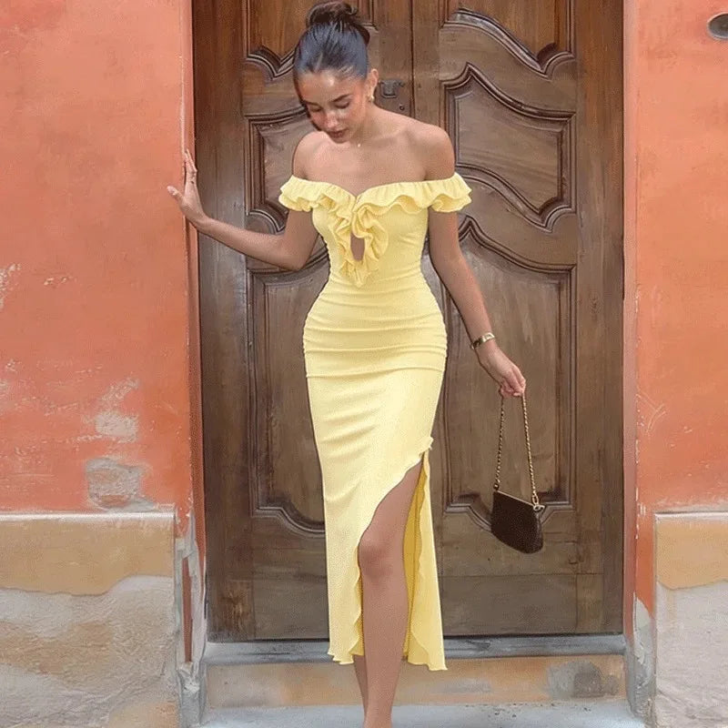 Elegant Off Shoulder Hollow Out Midi Dress