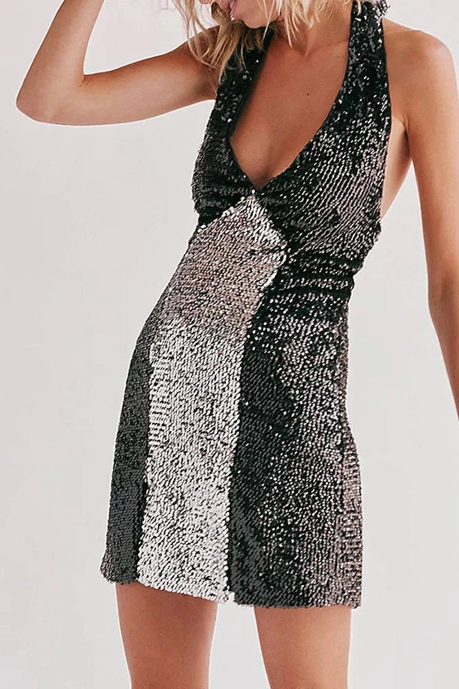 Elegant Sleeveless Backless High Waist Mini Dress