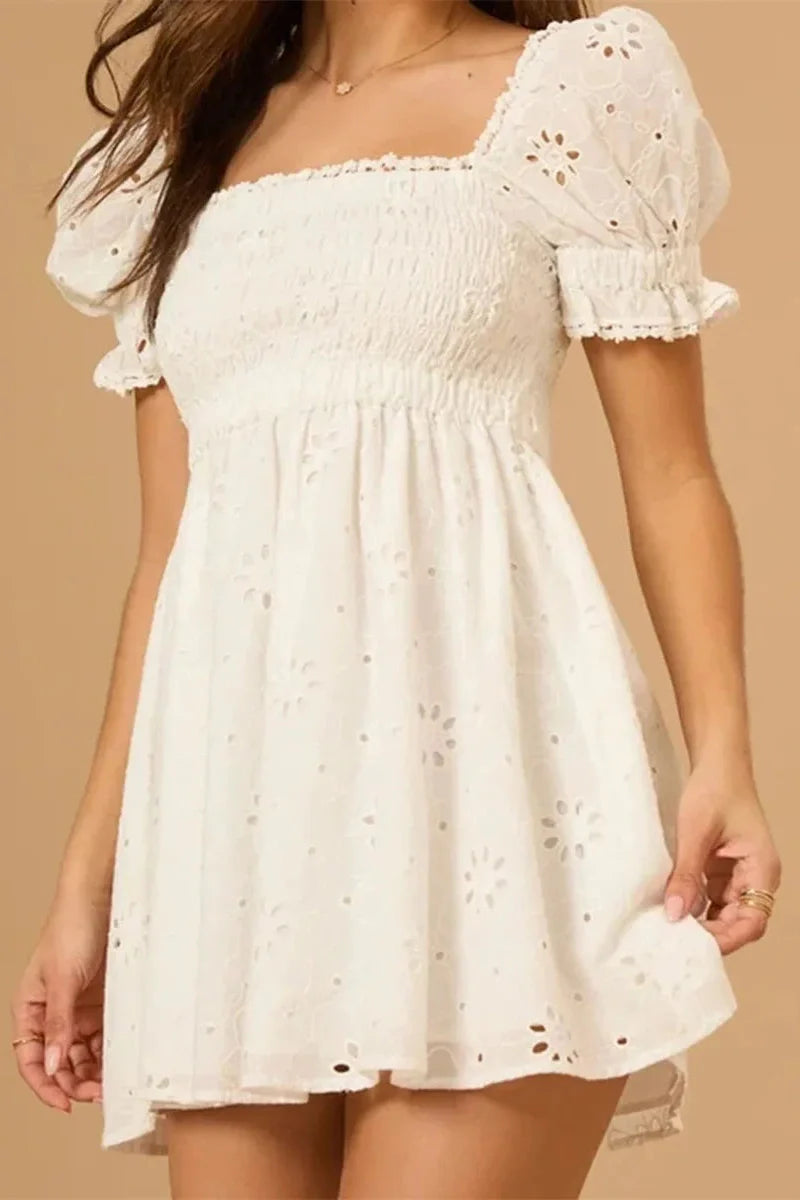 Puff Sleeve Square Neck A-Line Mini Dress