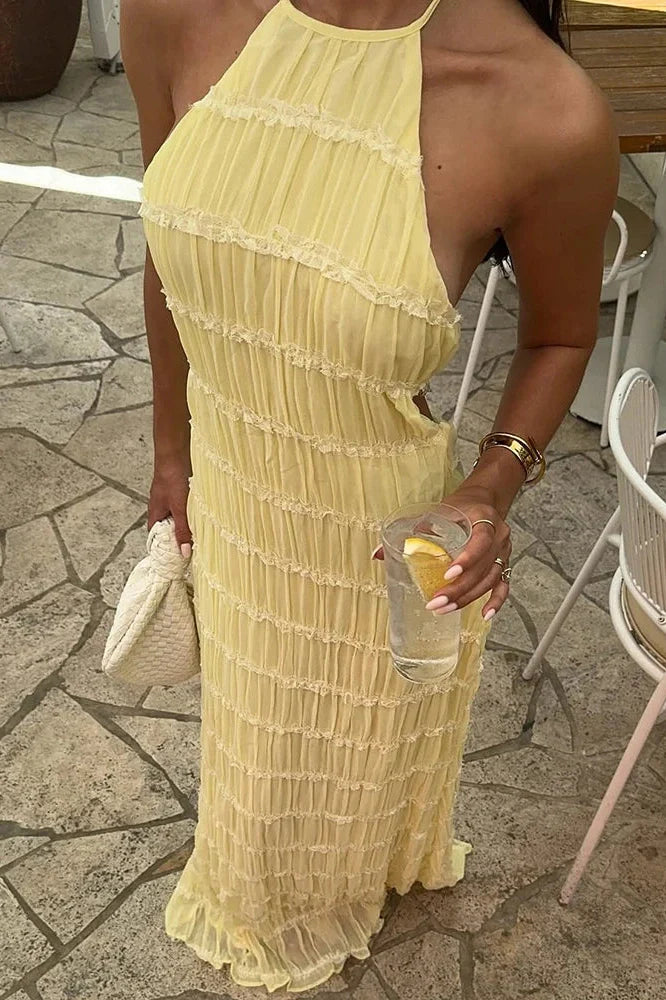 Elegant Backless Lace Up Loose Maxi Dress