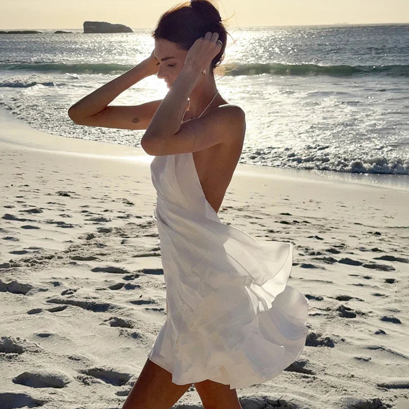 Elegant Backless Patchwork Mini Dress