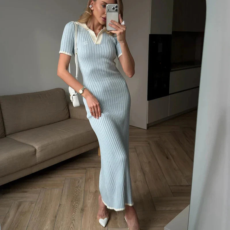 Knitted Short Sleeve High Waist Maxi Dress