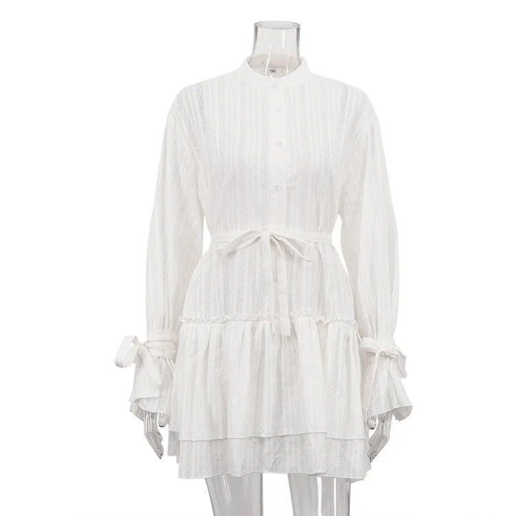Hollow Out Lace-Up Single-Breasted Mini Dress