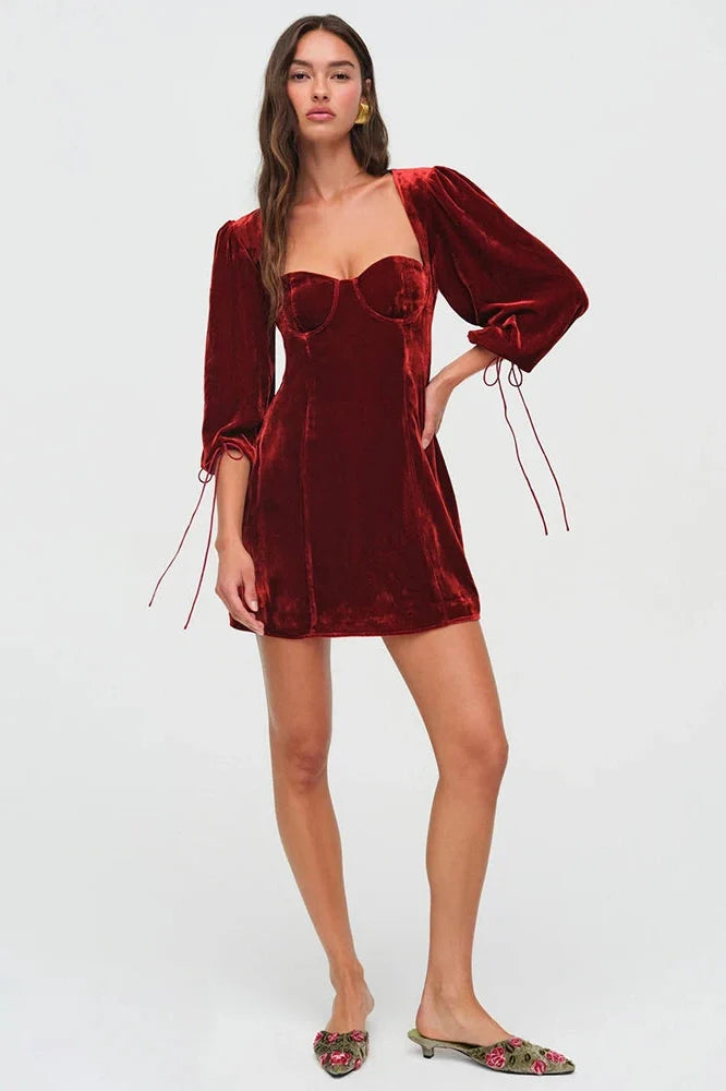 Elegant Square Collar Half Sleeve Backless Mini Dress
