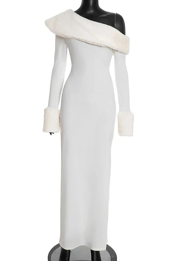 Backless Long Sleeve One Shoulder High Split Maxi Dress