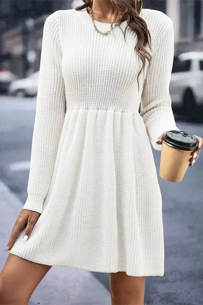 Hollow Out Pleated Slim Long Sleeve High Waist Mini Dress