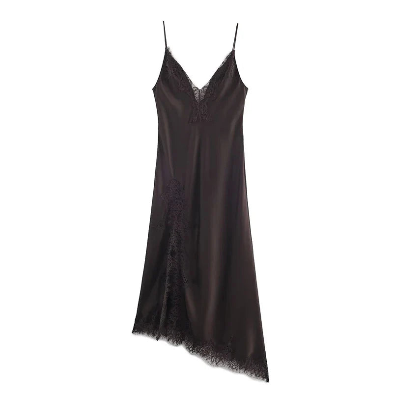 Lace Spaghetti Strap High Waist Midi Dress