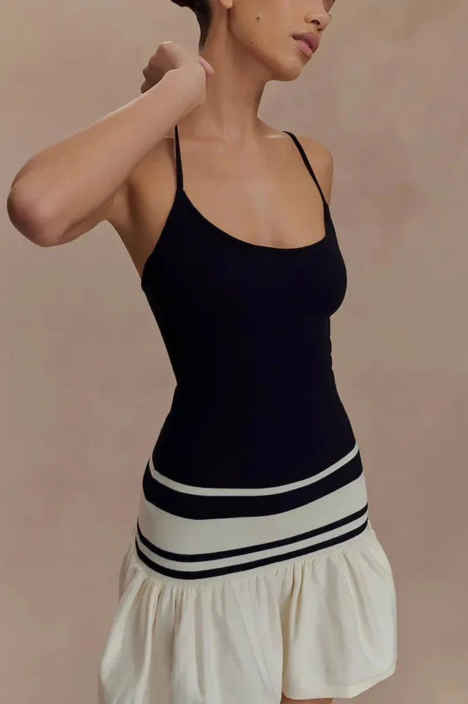 Patchwork Spaghetti Strap Sleeveless Backless Mini Dress