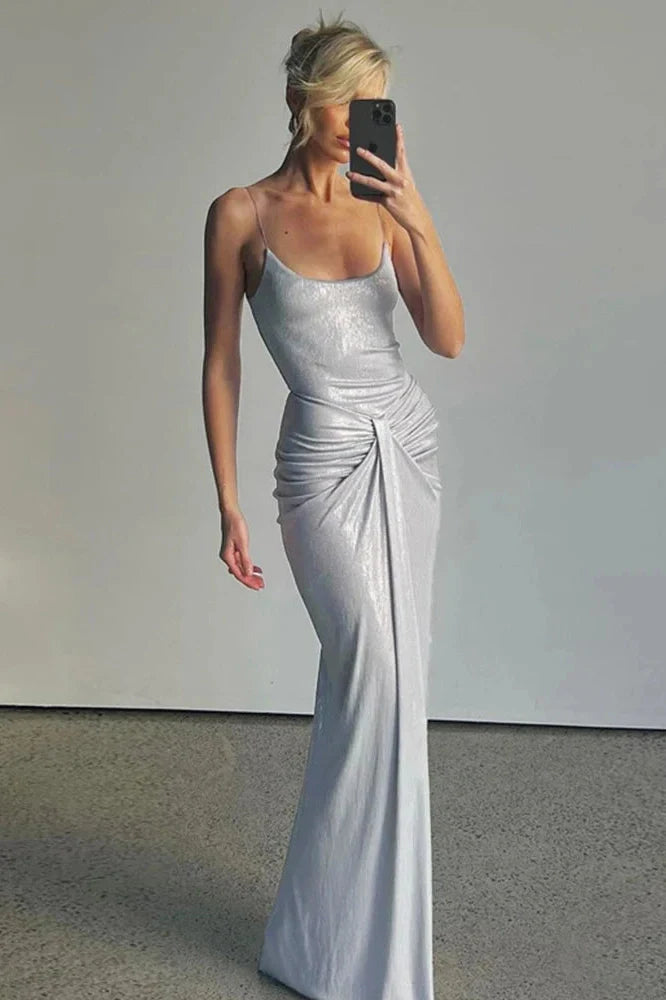 Spaghetti Strap Sparkle Sleeveless Backless Maxi Dress