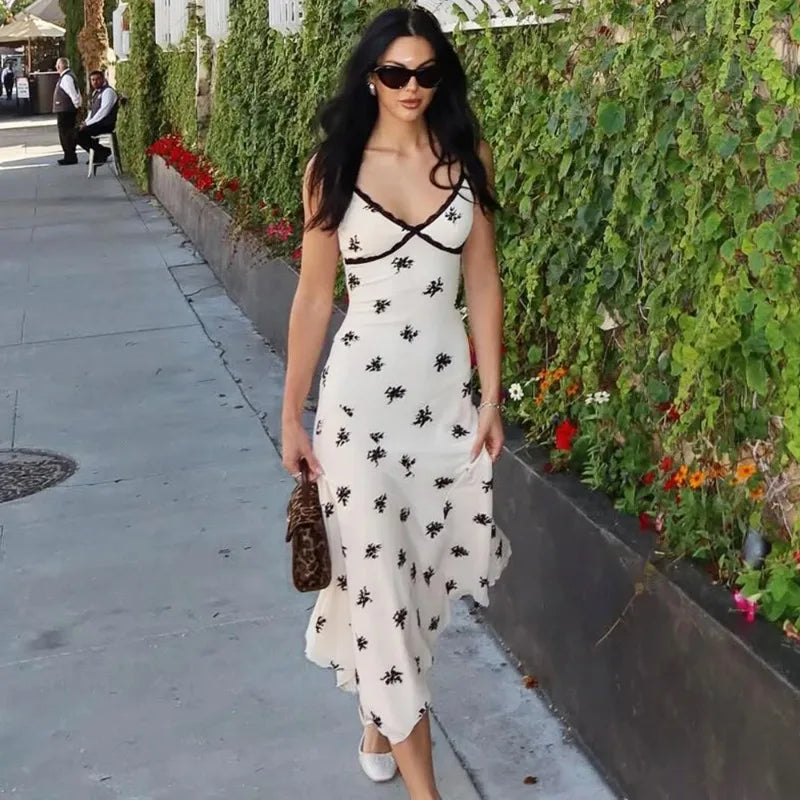 Printed V-Neck Sleeveless Patchwork Maxi Dress