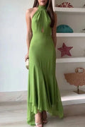 Elegant Hollow Out Sleeveless Slim  Backless Maxi Dress