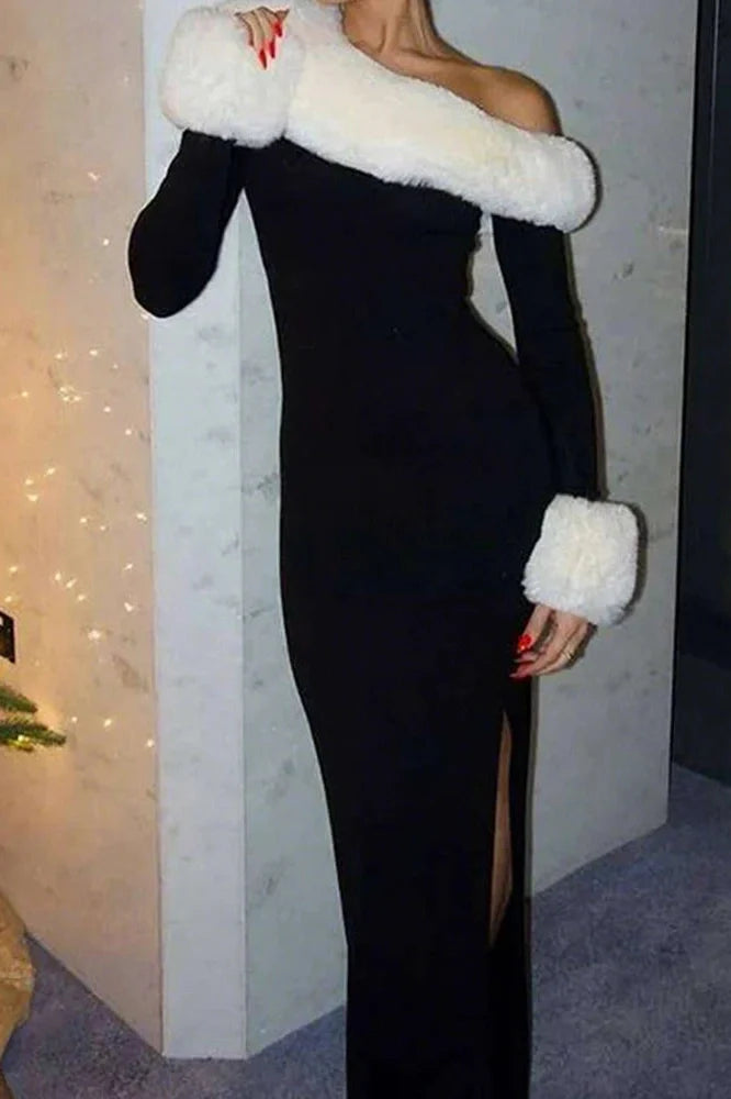 Elegant Slash Collar Slim Maxi Dress