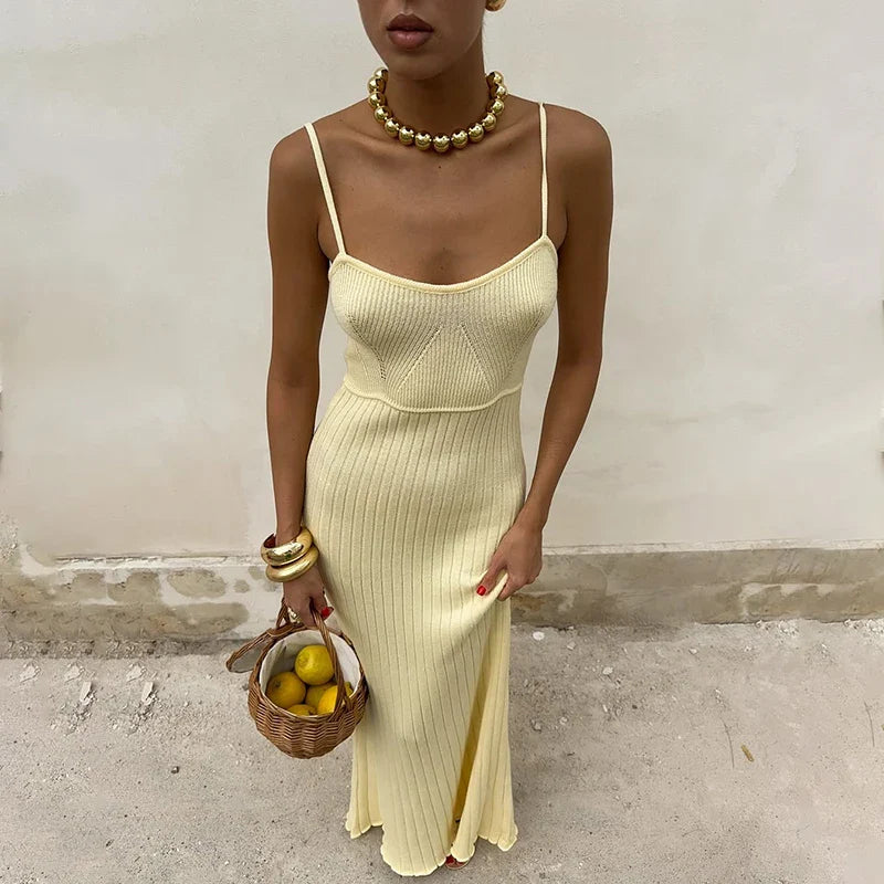 Elegant Knitted Sleeveless Bodycon Maxi Dress