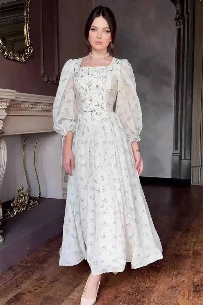 Printed Lace-Up Slim Patchwork Maxi Dress