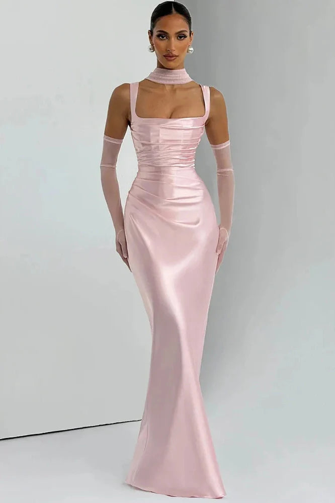 Backless Off-Shoulder Sleeveless Lace-Up Bodycon Maxi Dress