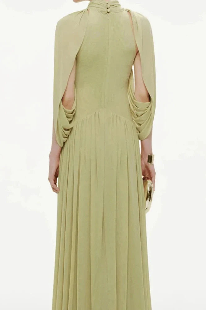 Hollow Out Shawl Sleeve Slim High Waist Maxi Dress
