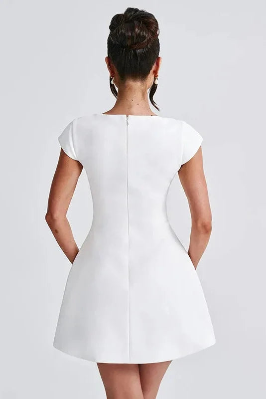 Square Collar A-Line High Waist Patchwork Mini Dress